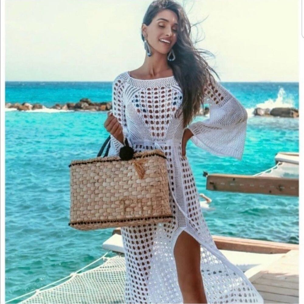 Bohemian White Crochet Swimsuit Cover Up  - Picture 2 of 11